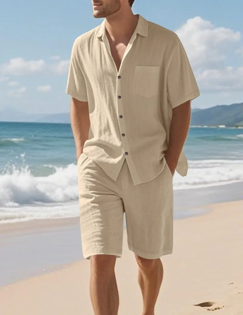 Men's Linen Shirt & Shorts Set - 2 Piece Casual Summer Outfit sold by Ekouaer product image thumbnail 5