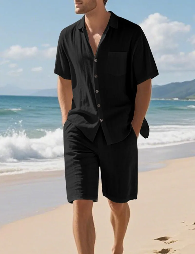 Men's Linen Shirt & Shorts Set - 2 Piece Casual Summer Outfit sold by Ekouaer product image thumbnail 2