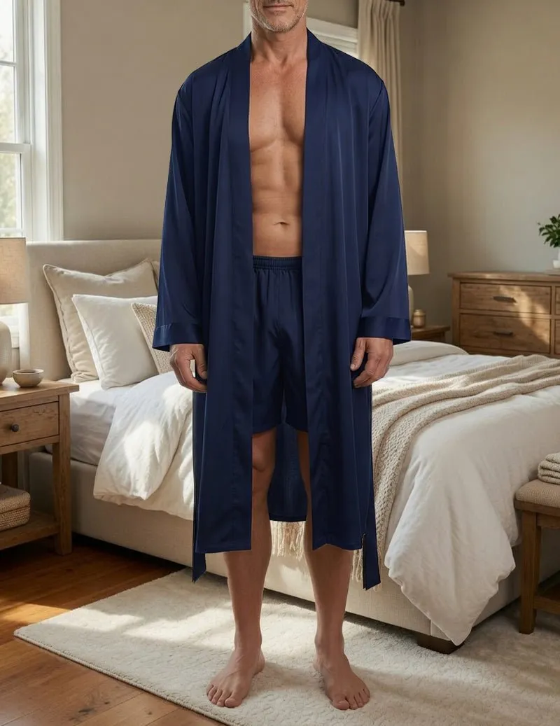 Men's Satin Robe & Shorts Set - 2 Piece Long Kimono Loungewear sold by Ekouaer product image thumbnail 5