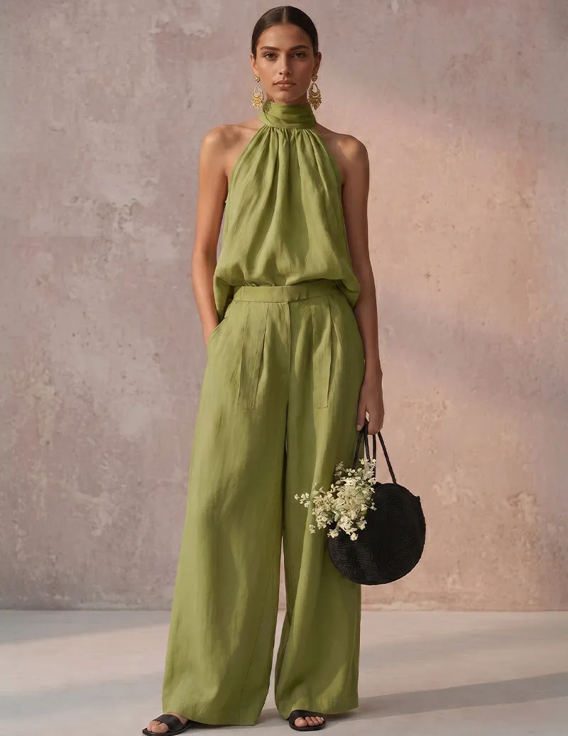 Halter Neck Backless Top Wide-Leg Pants Set sold by Ekouaer product image thumbnail 3
