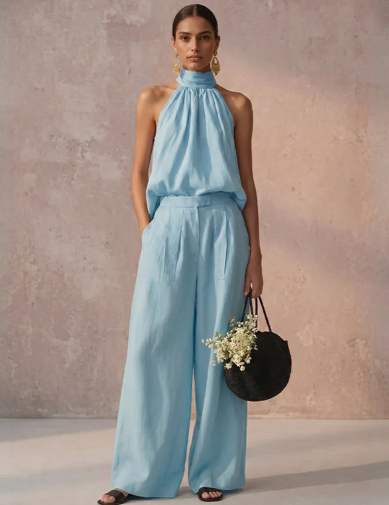 Halter Neck Backless Top Wide-Leg Pants Set sold by Ekouaer