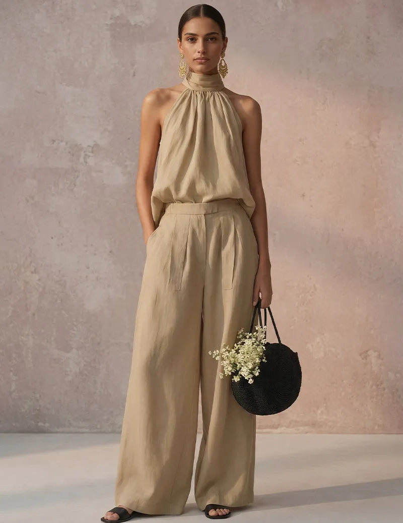 Halter Neck Backless Top Wide-Leg Pants Set sold by Ekouaer product image thumbnail 4