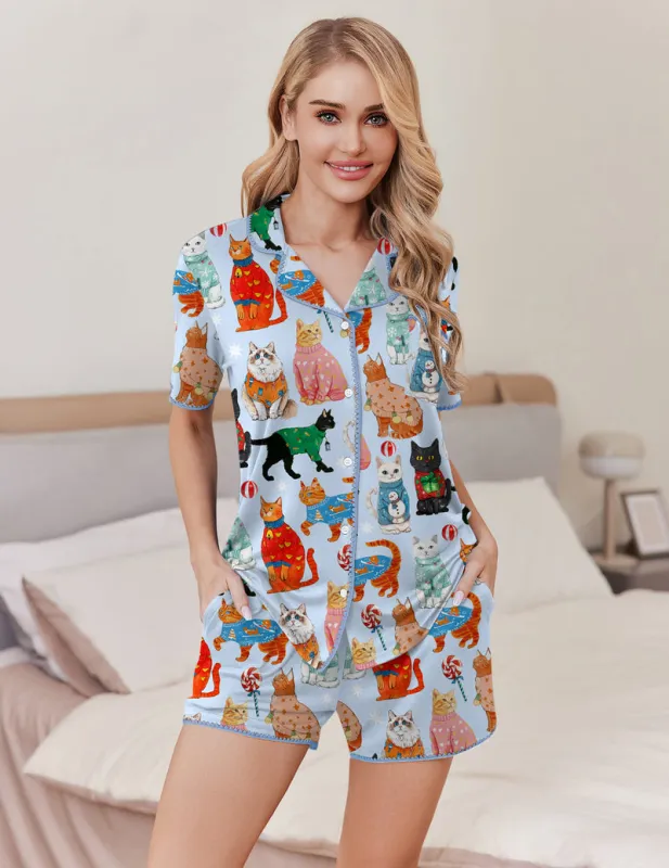 Ekouaer Short Sleeve Button-Up Pajama Set made by Ekouaer