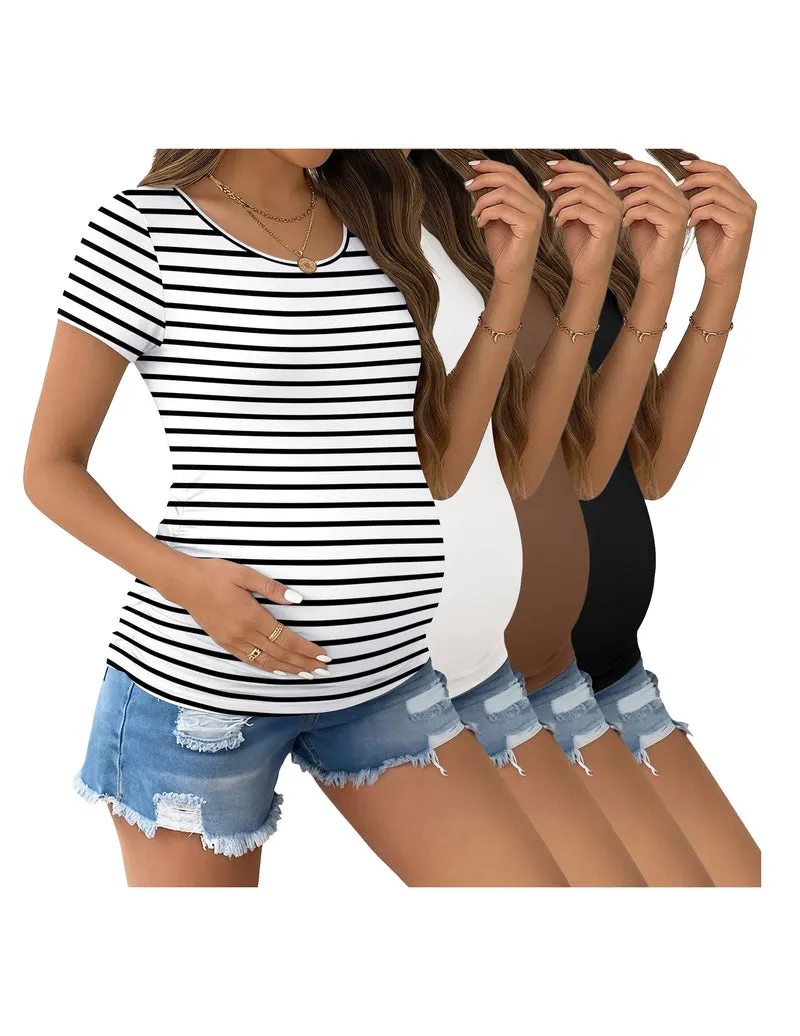 Ekouaer Maternity Shirts 4-Pack Short Sleeve Side Ruched Top sold by Ekouaer