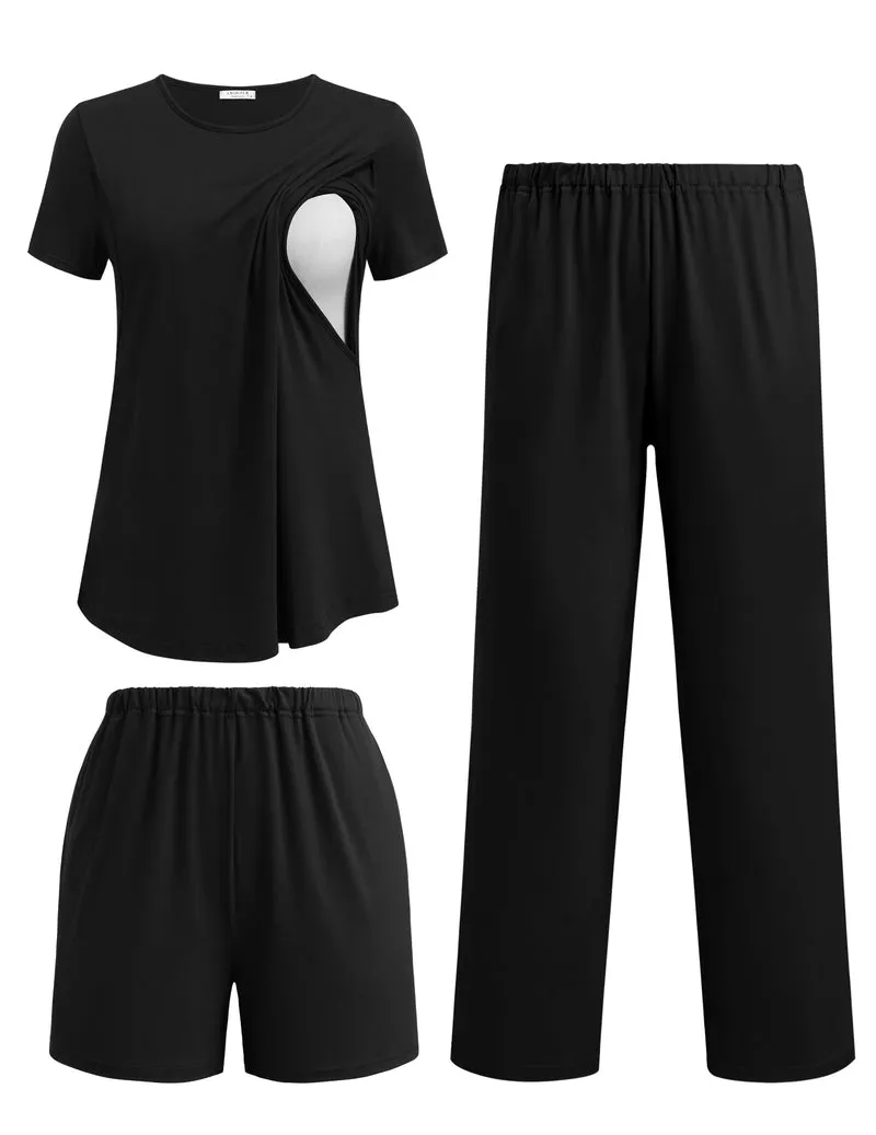Ekouaer 3-Piece Maternity Nursing PJ Set Short Sleeve Top Shorts Pants sold by Ekouaer product image thumbnail 2