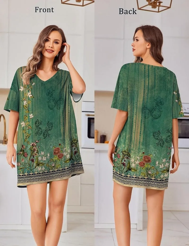 Ekouaer Plus Size Oversized V-Neck Short Sleeve Nightgown Sleep Shirt sold by Ekouaer product image thumbnail 4