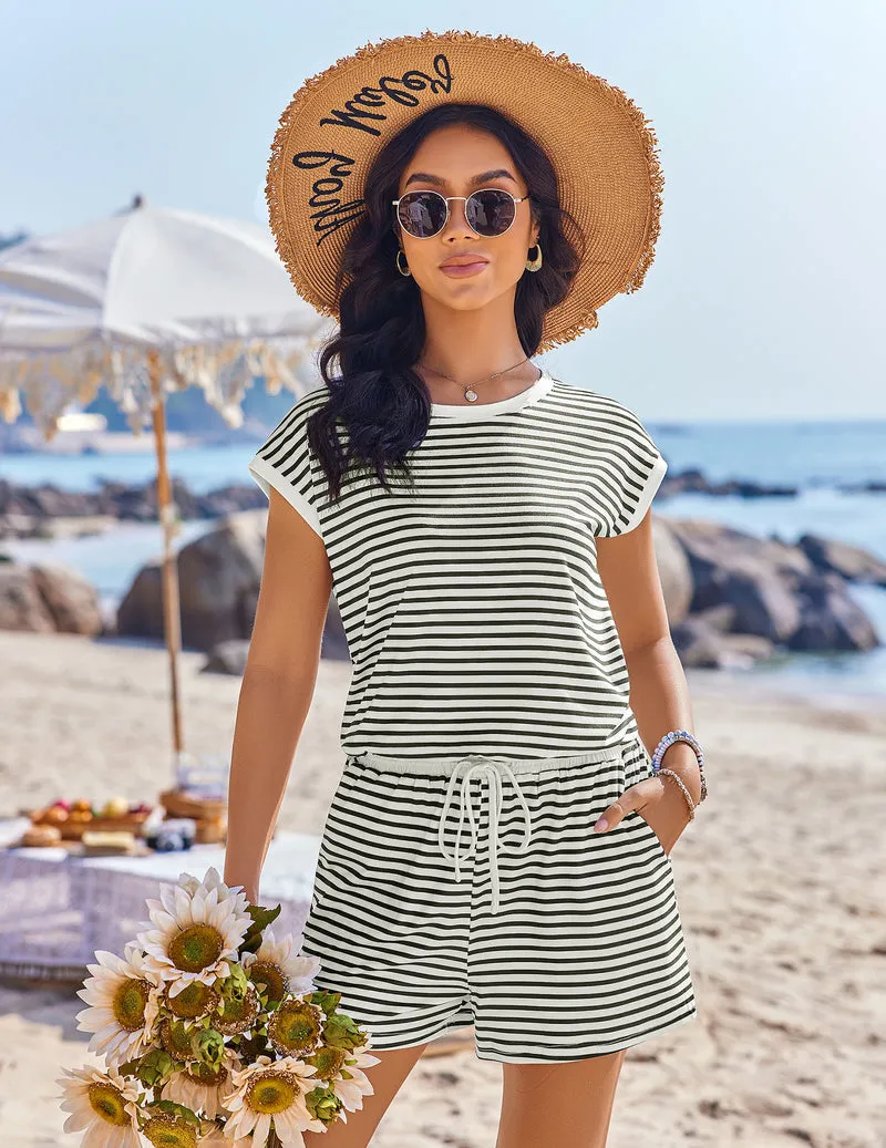 Ekouaer Striped Cap Sleeve Romper One-Piece Short Jumpsuit with Pockets sold by Ekouaer product image thumbnail 3