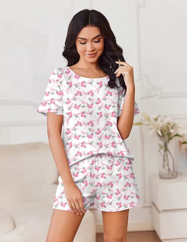 Ekouaer Women's Cotton Pajama Set Ruffle Top & Shorts made by Ekouaer