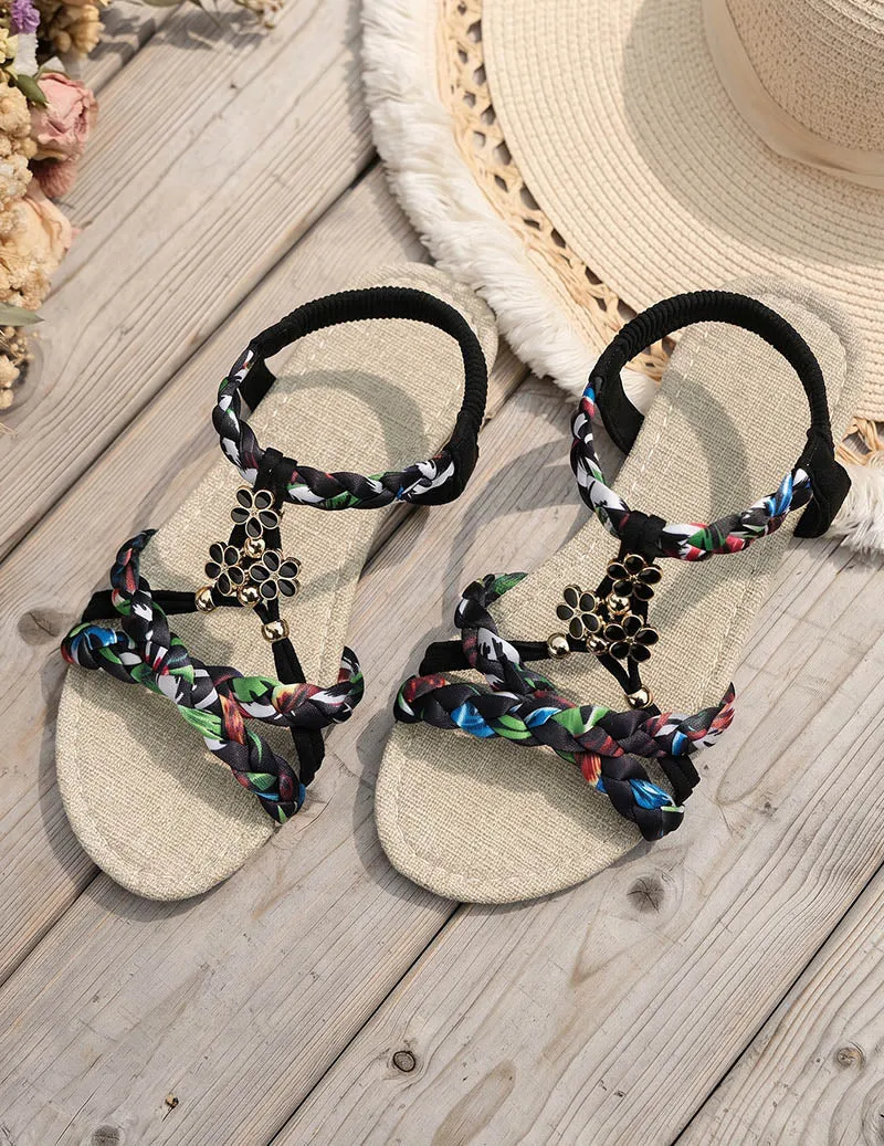 Ekouaer Bohemian Braided Flat Sandals Floral Charm Open Toe Beach Sandals sold by Ekouaer product image thumbnail 4