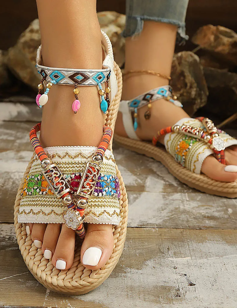 Ekouaer Bohemian Flat Sandals Braided Ethnic Embroidery Open Toe Beach Sandals sold by Ekouaer product image thumbnail 5