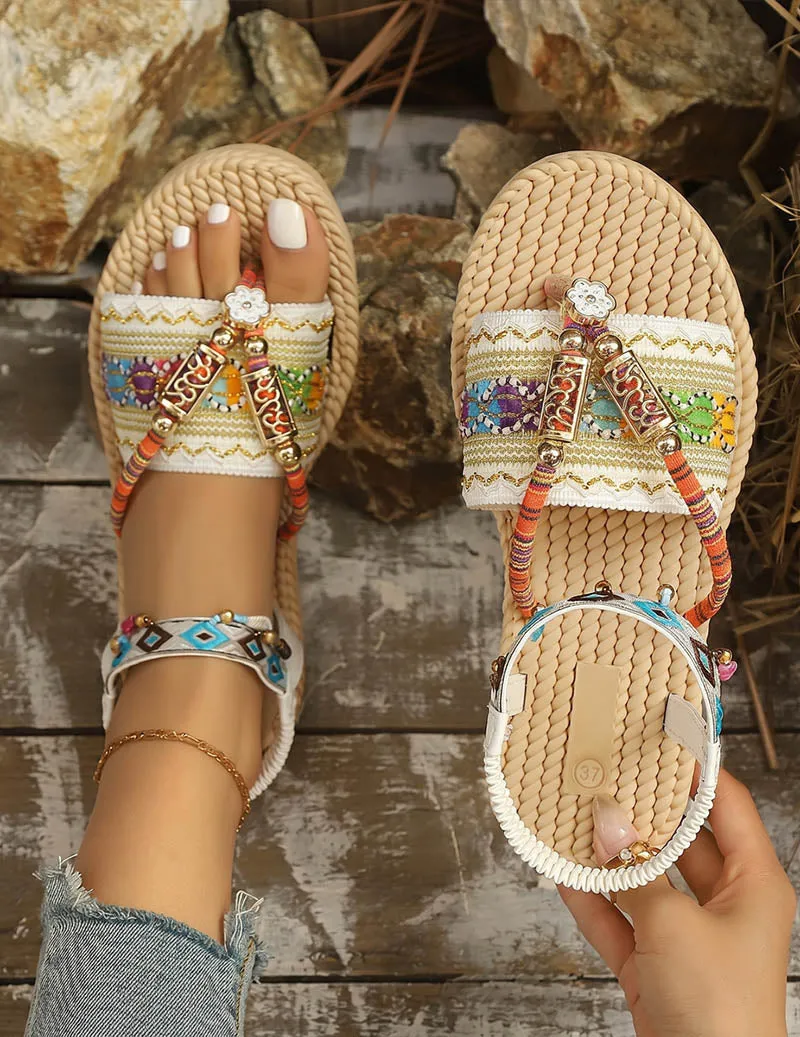 Ekouaer Bohemian Flat Sandals Braided Ethnic Embroidery Open Toe Beach Sandals sold by Ekouaer product image thumbnail 4