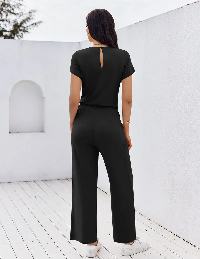 Ekouaer Summer Round Neck Pleated Front Romper sold by Ekouaer product image thumbnail 4