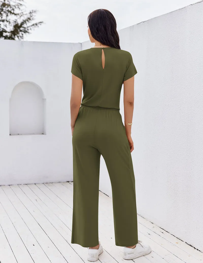 Ekouaer Summer Round Neck Pleated Front Romper sold by Ekouaer product image thumbnail 2