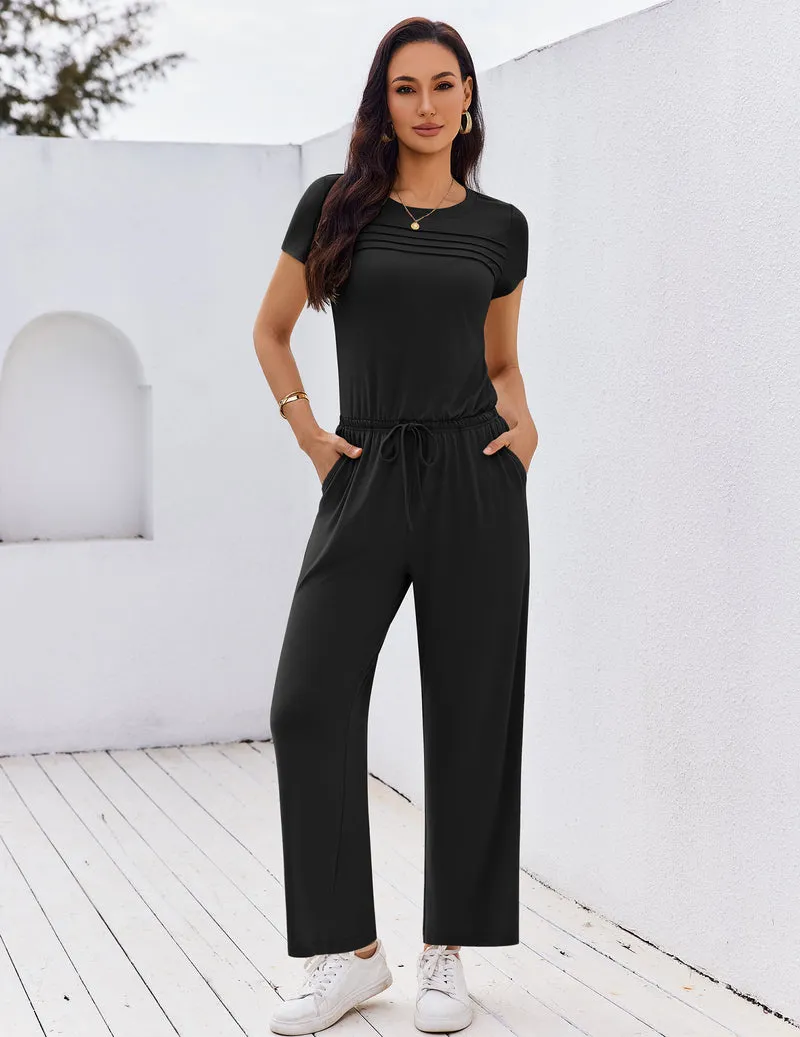 Ekouaer Summer Round Neck Pleated Front Romper sold by Ekouaer product image thumbnail 3