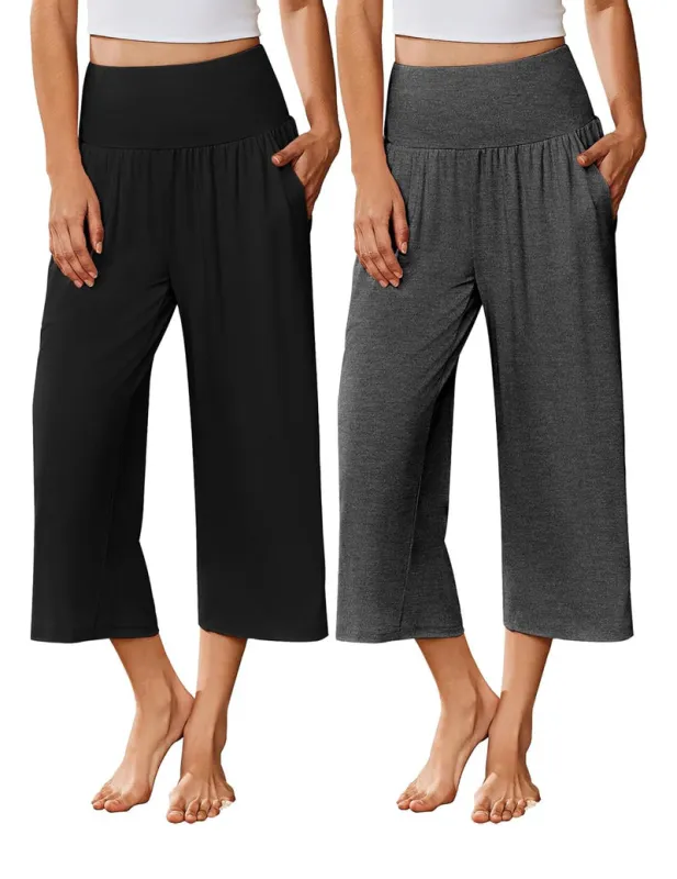 Ekouaer 2-Pack Wide Leg Capri Pajama Pants made by Ekouaer