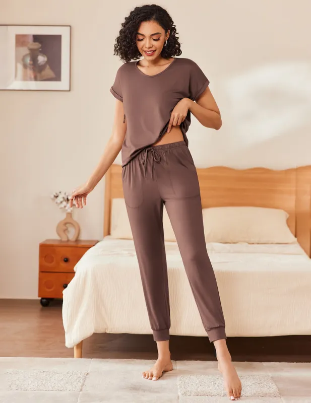 Ekouaer Short Sleeve Pajama Set with Jogger Pants made by Ekouaer