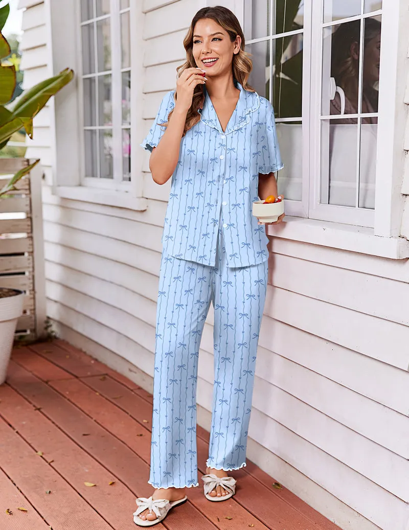 Ekouaer Ruffle Sleeve Printed 2-Piece Pajamas Set sold by Ekouaer product image thumbnail 2