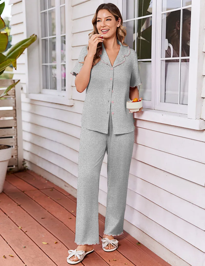 Ekouaer Ruffle Sleeve Printed 2-Piece Pajamas Set sold by Ekouaer product image thumbnail 3