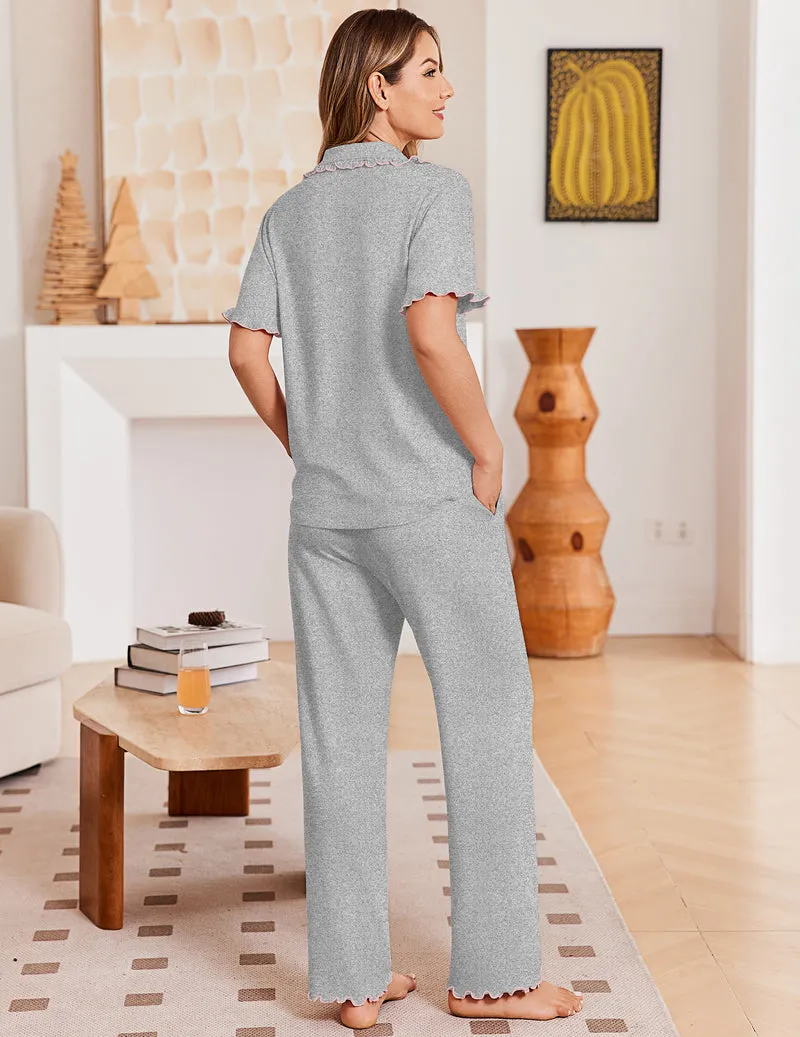 Ekouaer Ruffle Sleeve Printed 2-Piece Pajamas Set sold by Ekouaer product image thumbnail 4