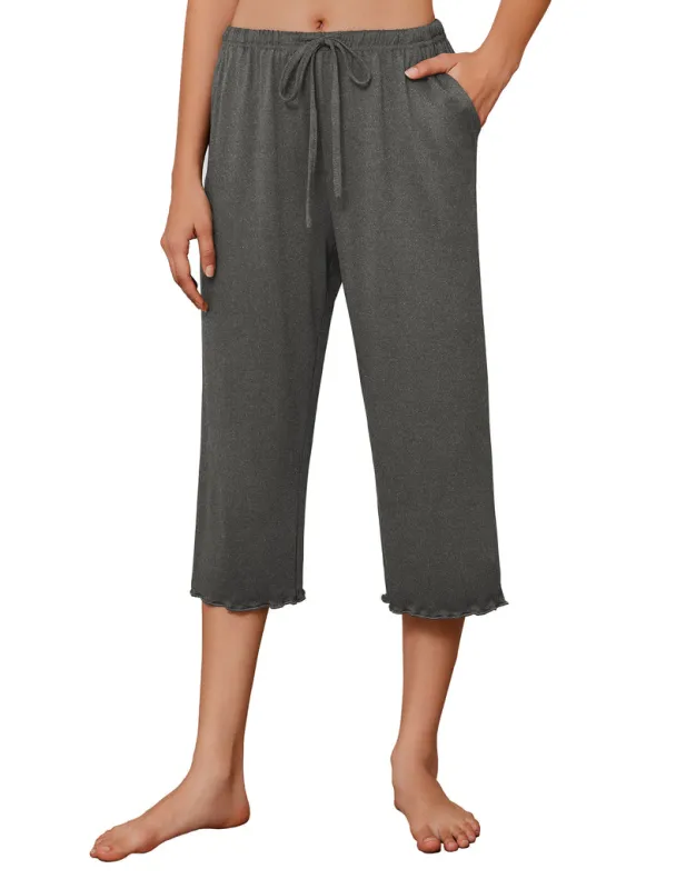 Ekouaer Capri Wide Leg Drawstring Pajama Pants made by Ekouaer