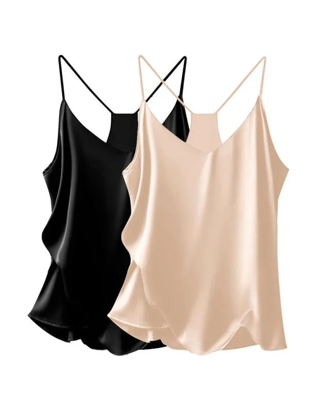 Ekouaer 2-Pack Satin V-Neck Cami Top made by Ekouaer