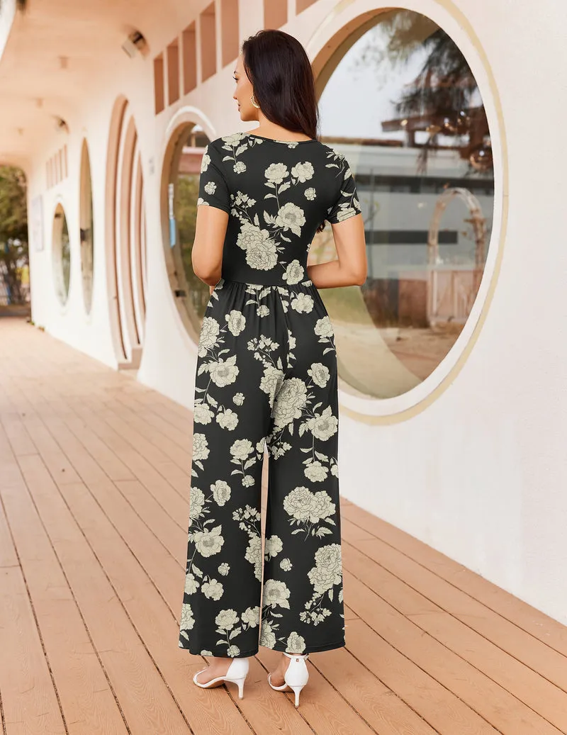 Ekouaer Short Sleeve Wide Leg Summer Romper sold by Ekouaer product image thumbnail 2