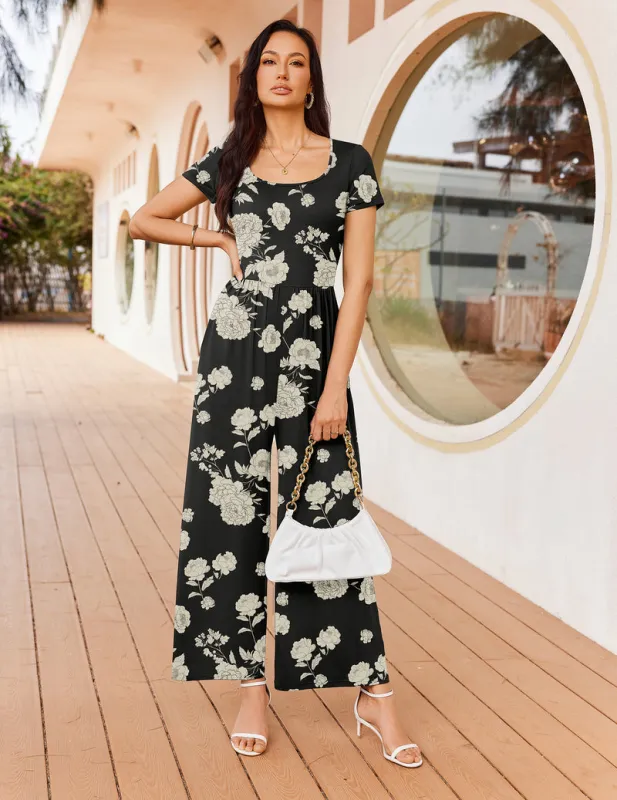Ekouaer Short Sleeve Wide Leg Summer Romper made by Ekouaer