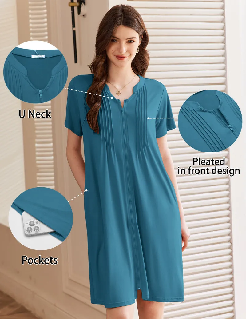 Ekouaer Short Sleeve Zip-Up Bathrobe Mumu Duster sold by Ekouaer product image thumbnail 5