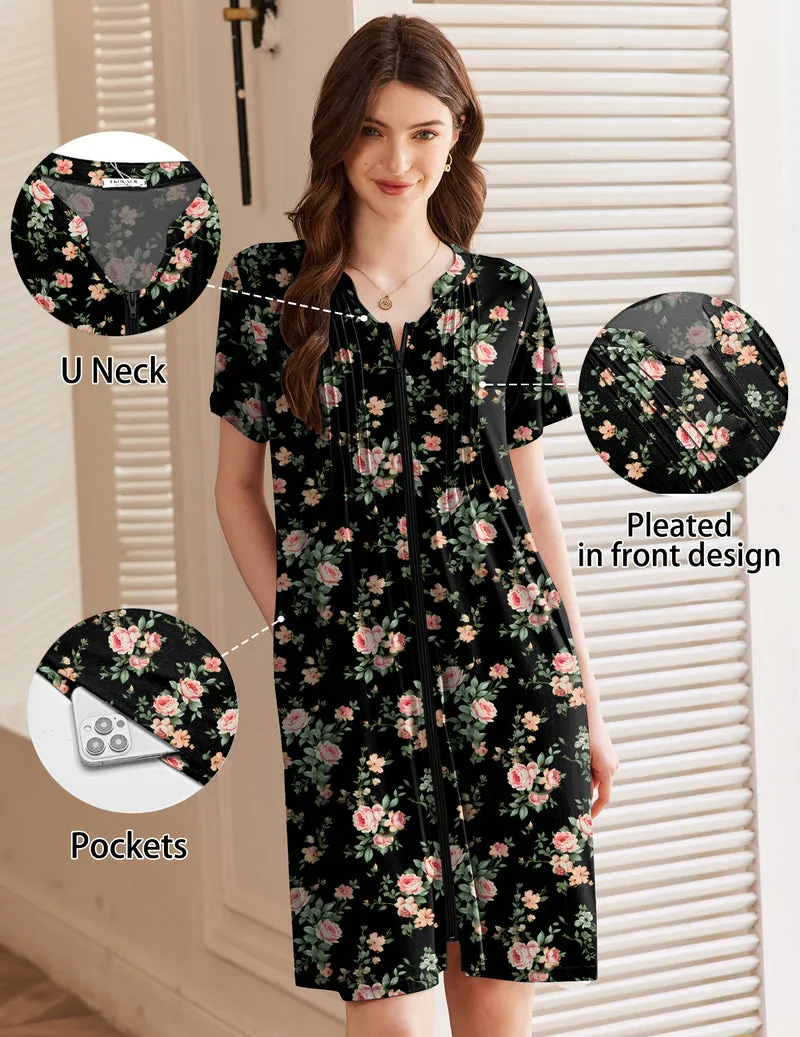 Ekouaer Short Sleeve Zip-Up Bathrobe Mumu Duster sold by Ekouaer product image thumbnail 3