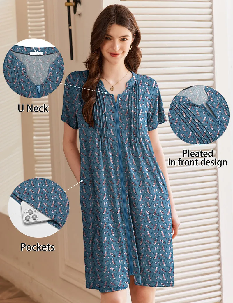 Ekouaer Short Sleeve Zip-Up Bathrobe Mumu Duster sold by Ekouaer product image thumbnail 4