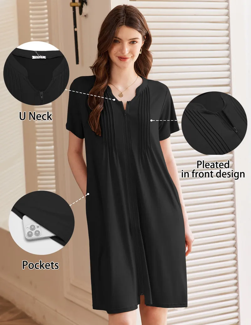Ekouaer Short Sleeve Zip-Up Bathrobe Mumu Duster sold by Ekouaer product image thumbnail 2