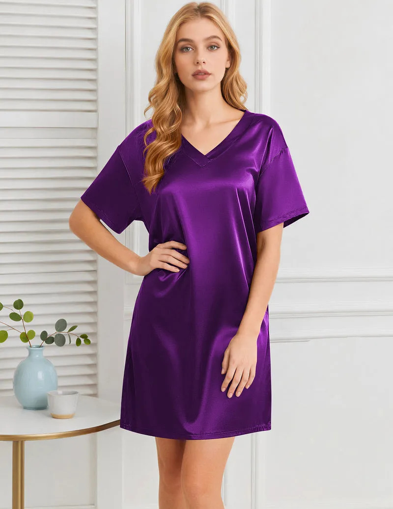 Ekouaer Silky Satin Short Sleeve Nightshirt Night Gown sold by Ekouaer product image thumbnail 5