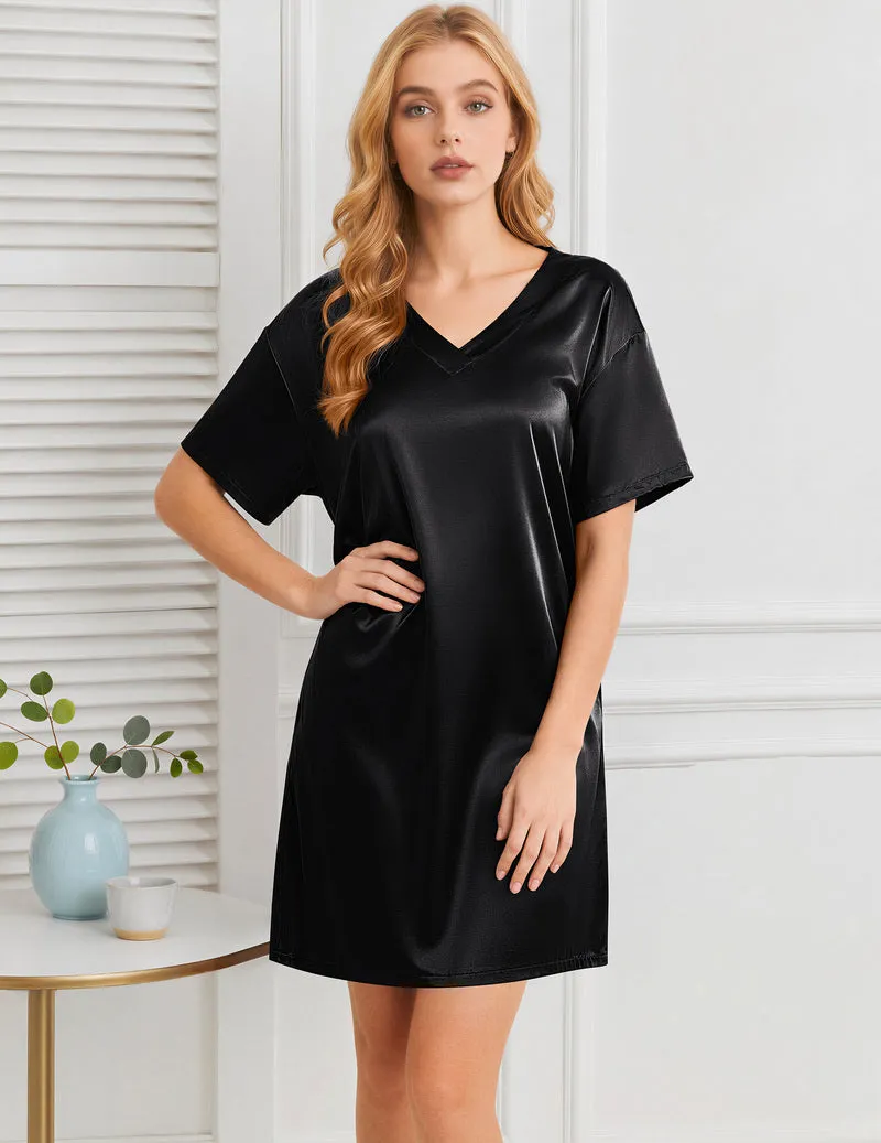 Ekouaer Silky Satin Short Sleeve Nightshirt Night Gown sold by Ekouaer product image thumbnail 3