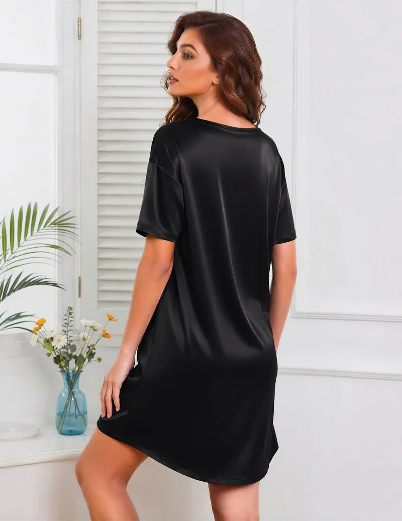 Ekouaer Silky Satin Short Sleeve Nightshirt Night Gown sold by Ekouaer product image thumbnail 4