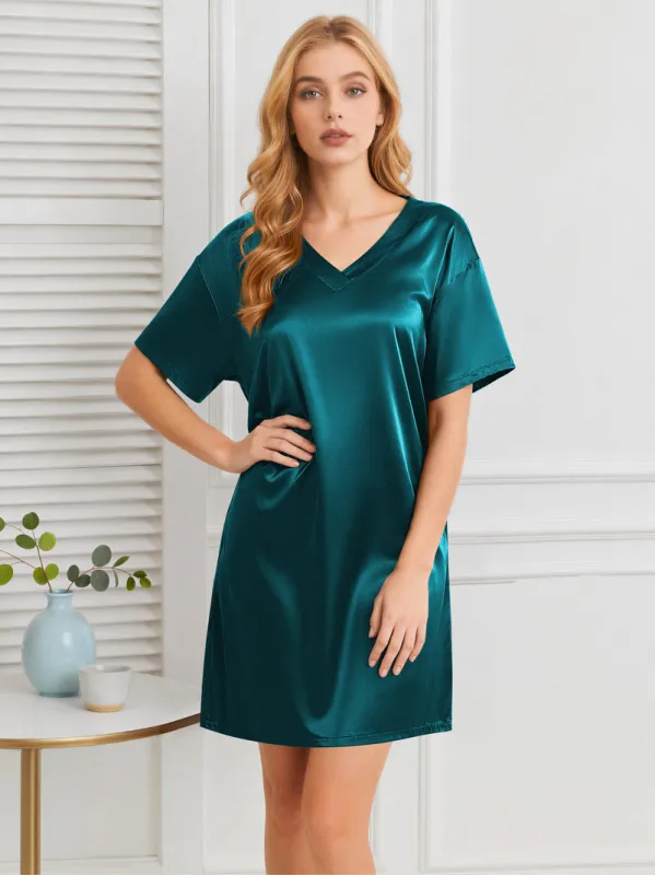 Ekouaer Silky Satin Short Sleeve Nightshirt Night Gown made by Ekouaer