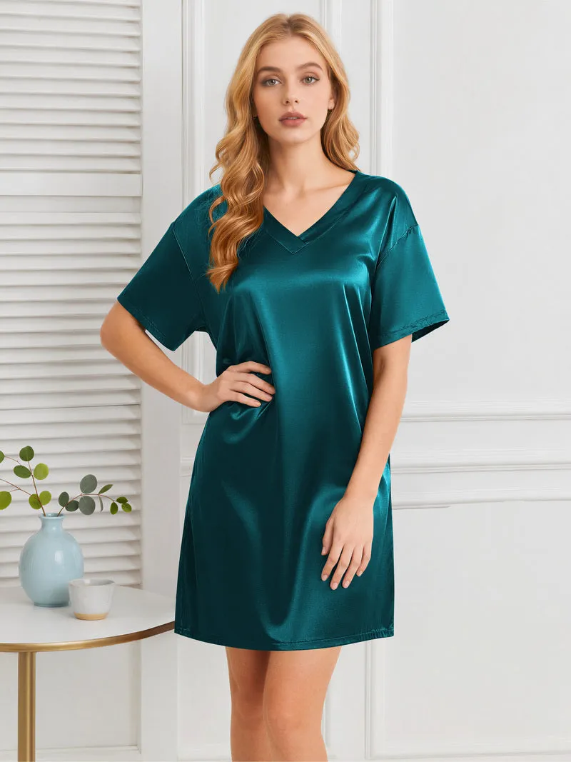 Ekouaer Silky Satin Short Sleeve Nightshirt Night Gown sold by Ekouaer