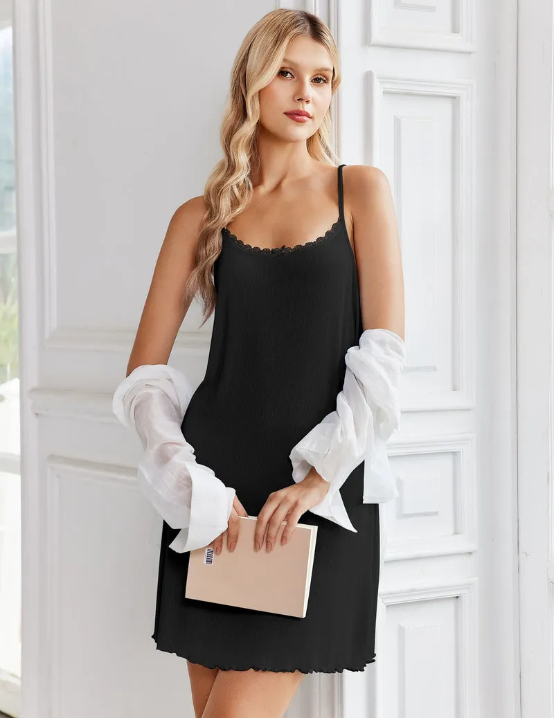 Ekouaer Spaghetti Strap Sleeveless Lace Night Gown sold by Ekouaer product image thumbnail 3