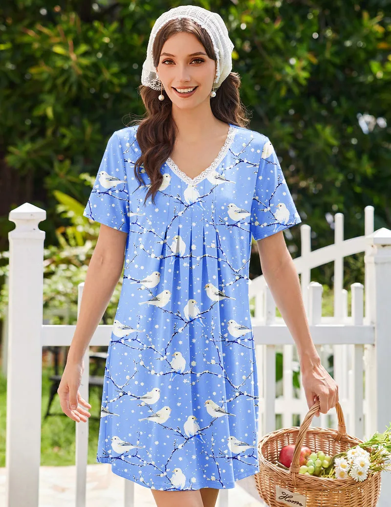 Ekouaer Cotton Short Sleeve Pleated Night Gowns sold by Ekouaer product image thumbnail 3