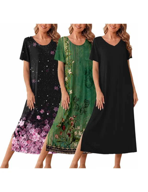 Ekouaer 3-Pack Long Short Sleeve Nightgowns made by Ekouaer