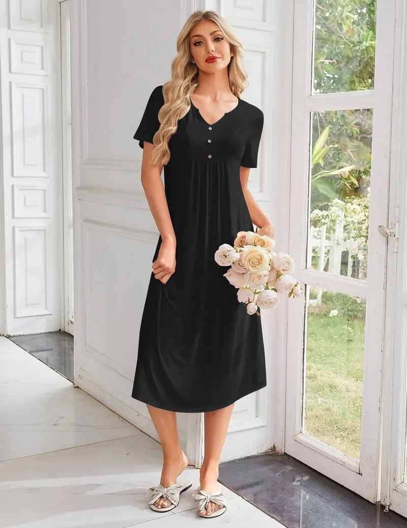 Ekouaer Bamboo Viscose Short Sleeve Long Night Gown sold by Ekouaer product image thumbnail 3