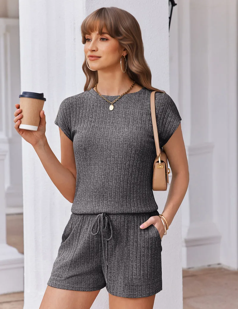 Ekouaer Cap Sleeve Crewneck Short Romper sold by Ekouaer product image thumbnail 4