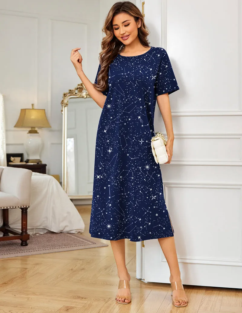 Ekouaer Cotton Full Length Nightgown Long Sleepshirt Short Sleeve sold by Ekouaer product image thumbnail 4
