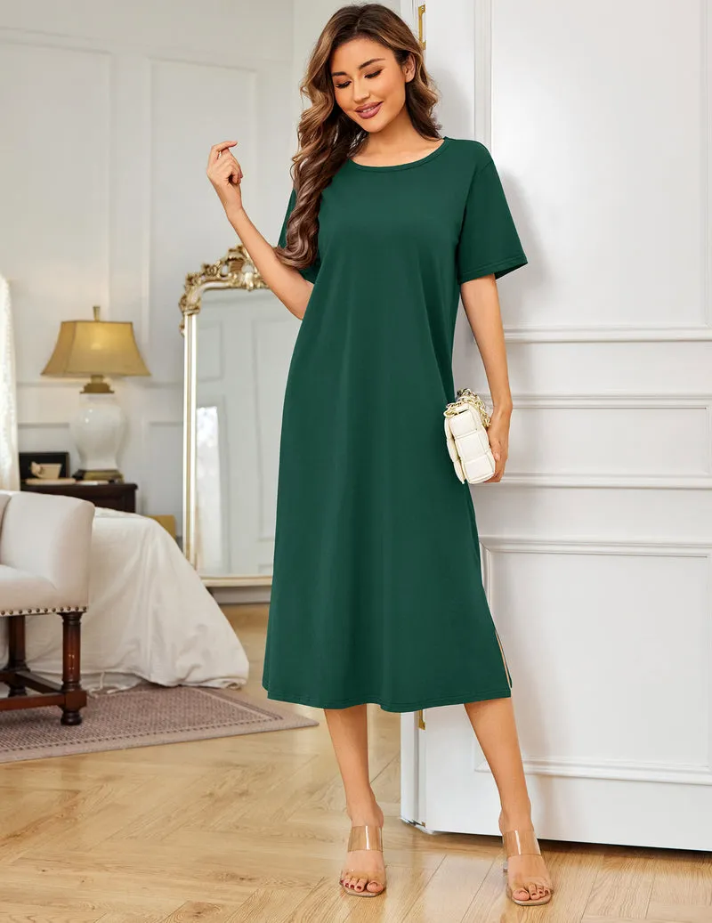 Ekouaer Cotton Full Length Nightgown Long Sleepshirt Short Sleeve sold by Ekouaer product image thumbnail 3