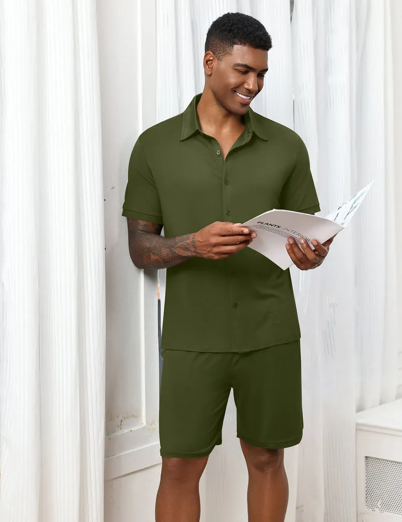 Ekouaer Men's 2-Piece Hawaiian Shirt & Shorts Beach Pajamas Set sold by Ekouaer product image thumbnail 5