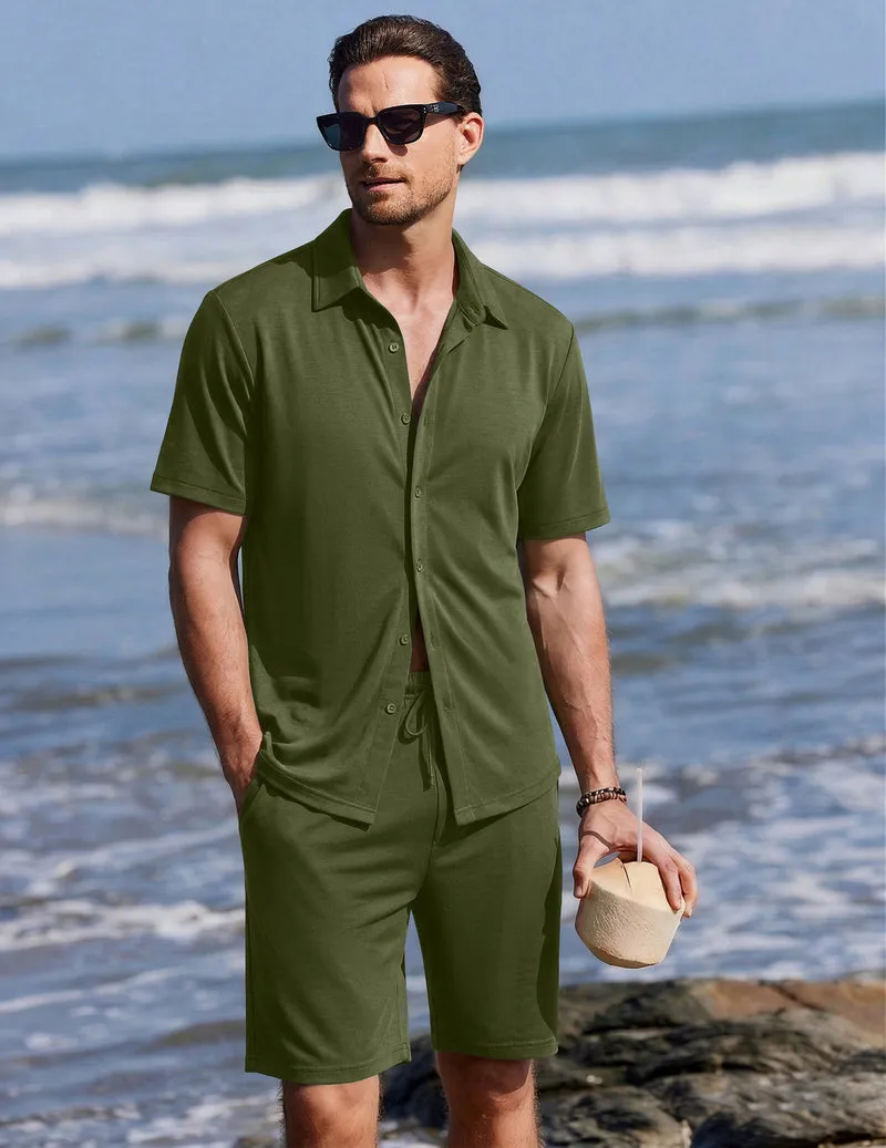 Ekouaer Men's 2-Piece Hawaiian Shirt & Shorts Beach Pajamas Set sold by Ekouaer product image thumbnail 3