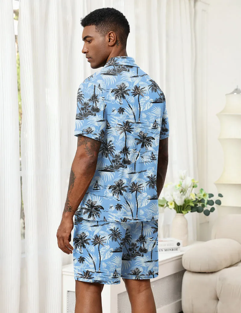 Ekouaer Men's 2-Piece Hawaiian Shirt & Shorts Beach Pajamas Set sold by Ekouaer product image thumbnail 2