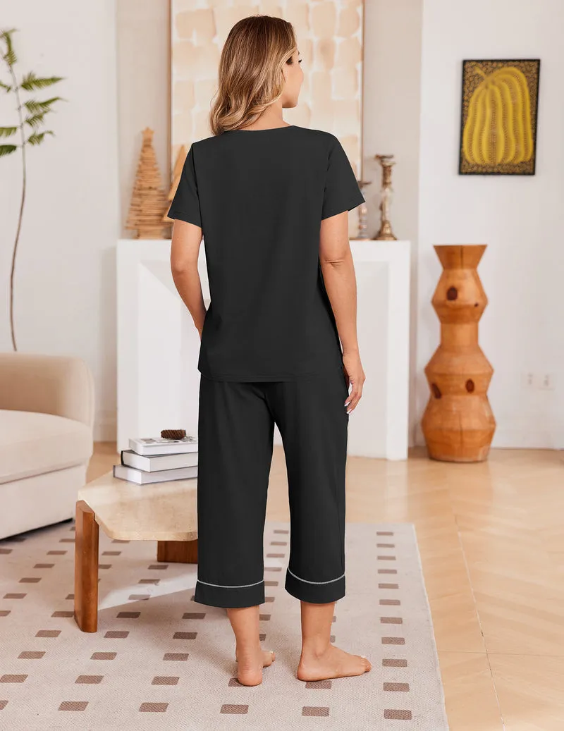 Ekouaer Cotton Pajamas Set Short Sleeve Top & Capri Pants sold by Ekouaer product image thumbnail 5