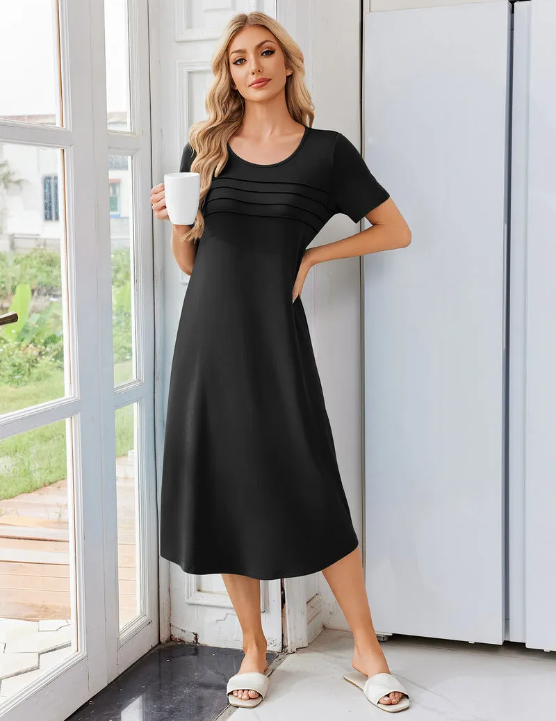 Ekouaer Long Pleated House Dress Nightgown sold by Ekouaer product image thumbnail 3
