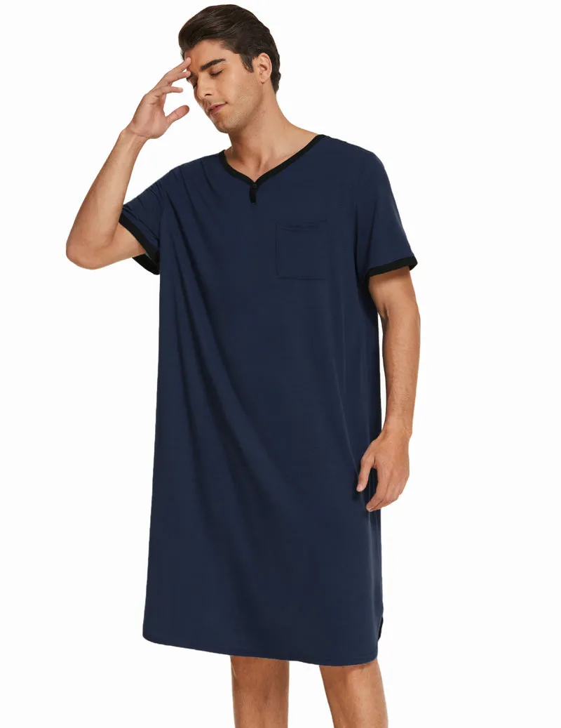 Ekouaer Men's Big & Tall Short Sleeve Henley Sleep Shirt sold by Ekouaer product image thumbnail 5