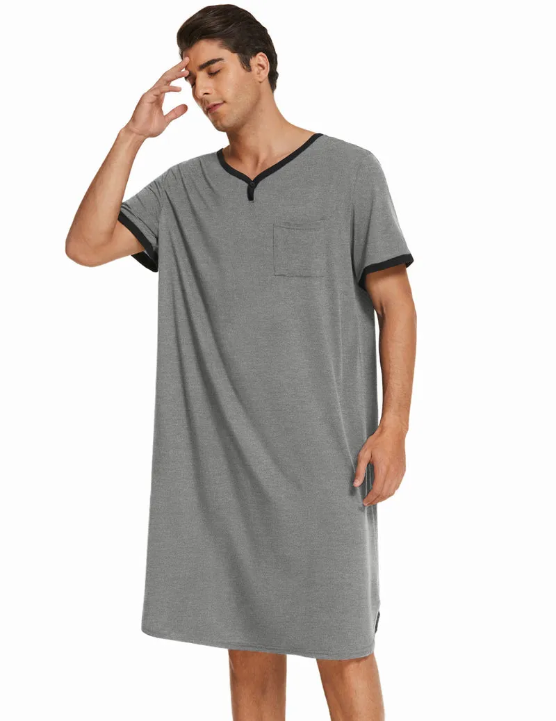 Ekouaer Men's Big & Tall Short Sleeve Henley Sleep Shirt sold by Ekouaer product image thumbnail 4